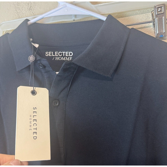 New Selected Homme Polo Shirt Mens S long sleeve Black classic minimalist - Picture 2 of 6